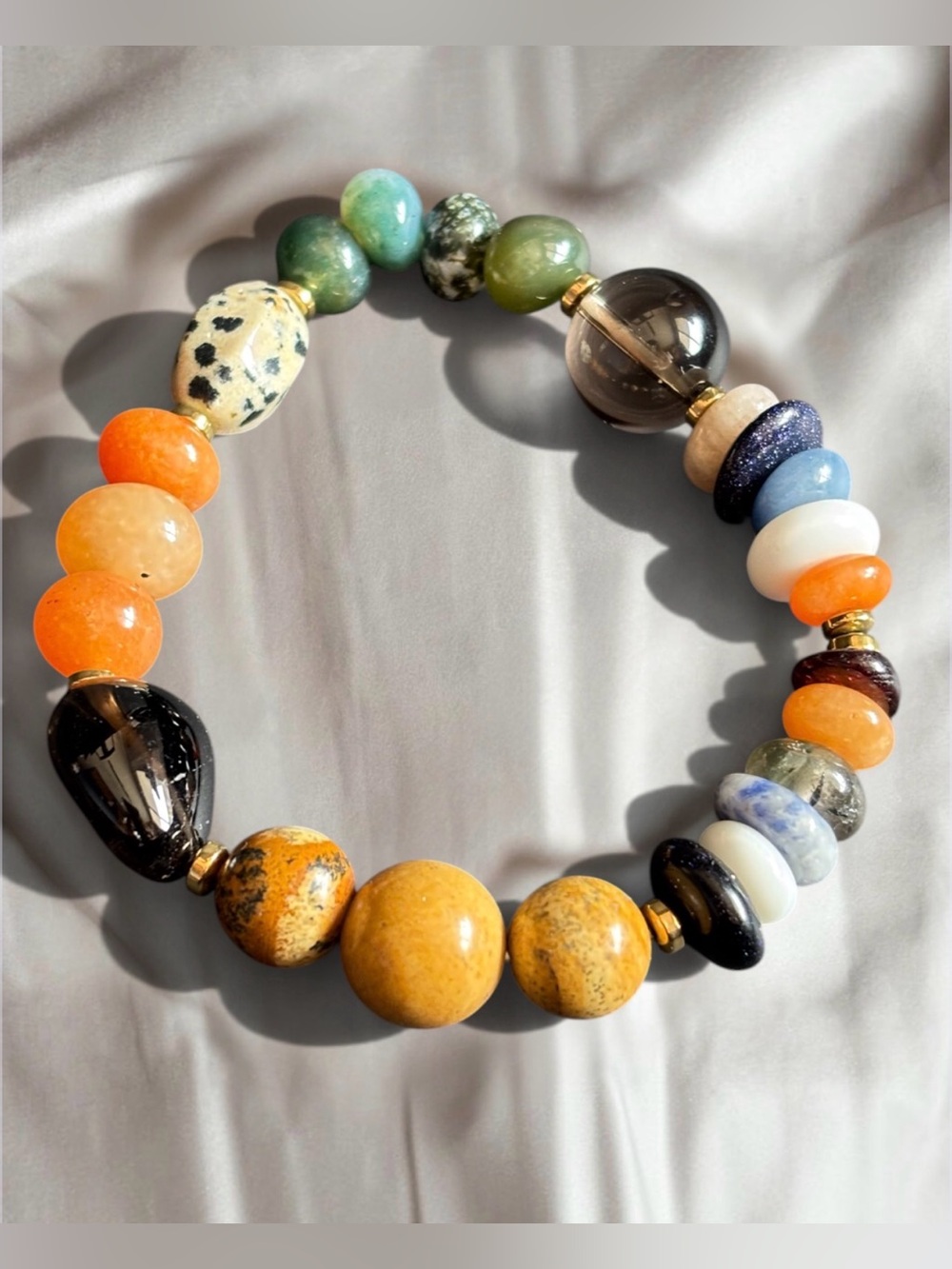 Artisan Made Multicolor Natural Stone Stretch Bracelet | Size 6.5 IN